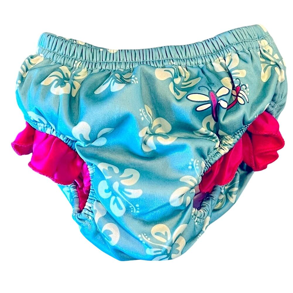 Aqua Leisure  Baby Swim Diaper 6 Months UPF 50 Blue Floral Ruffle Swim Bottom
